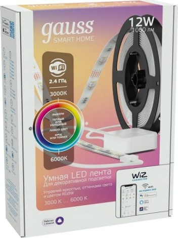 Лента светодиодная GAUSS Smart home 12w 1000lm 3000-6000к 100-240v ip20 3м rgbw [5010122]