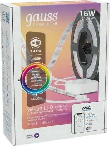 Лента светодиодная GAUSS Smart home 16w 1400lm 3000-6000к 100-240v ip20 5м rgbw [5020122]