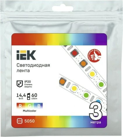 Лента светодиодная IEK LSR-5050RGB60 14,4w 12В IP20 (3 м) [LSR2-3-060-20-3-03]