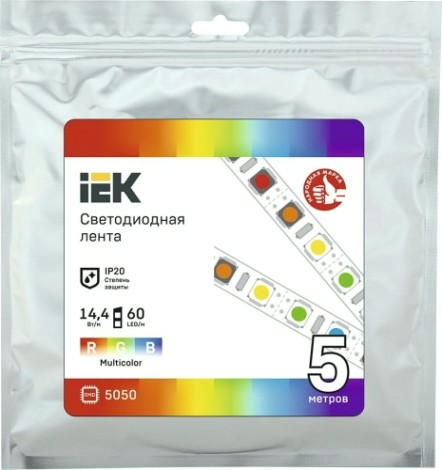 Лента светодиодная IEK LSR-5050RGB60 14,4w 12В IP20 (5 м) [LSR2-3-060-20-3-05]