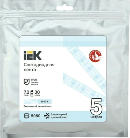 Лента светодиодная IEK LSR-5050W30 7,2w 12В IP20 (5 м) [LSR2-2-030-20-3-05]