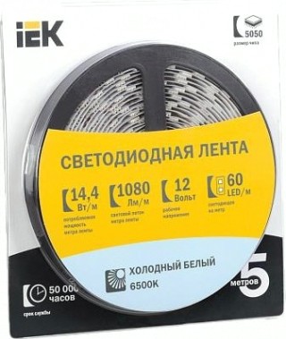 Лента светодиодная IEK LSR-5050W60 14.4w 12В IP20 (5 м) [LSR2-2-060-20-3-05]