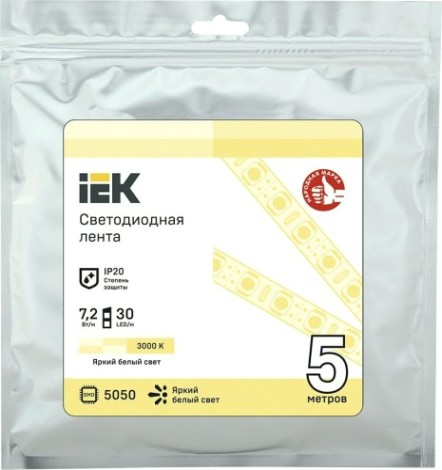 Лента светодиодная IEK LSR-5050WW30 7,2w 12В IP20 (5 м) [LSR2-1-030-20-3-05]