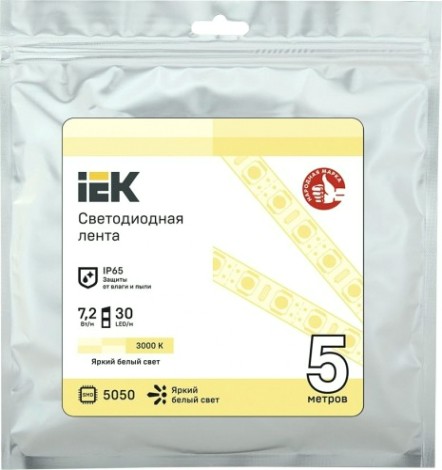Лента светодиодная IEK LSR-5050WW30 7,2w 12В IP65 (5 м) [LSR2-1-030-65-3-05]