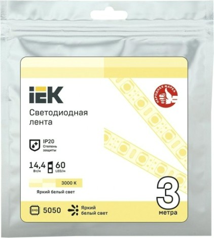 Лента светодиодная IEK LSR-5050WW60 14.4w 12В IP20 (3 м) [LSR2-1-060-20-3-03]
