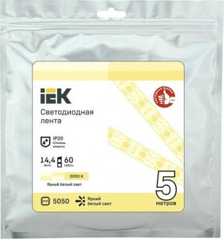 Лента светодиодная IEK LSR-5050WW60 14.4w 12В IP20 (5 м) [LSR2-1-060-20-3-05]