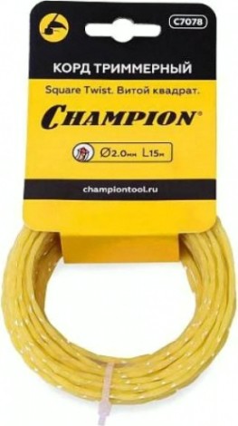 Леска триммерная CHAMPION C7078 square twist 2.0мм *15м витой квадрат