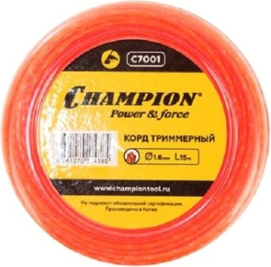 Леска триммерная CHAMPION Twisted Square 1.6мм/ 15м витой квадрат (C7001) [C7001]