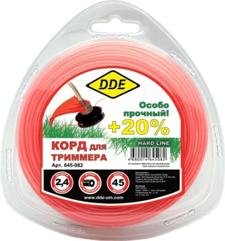 Леска триммерная DDE Hard line (2,4 ммх45 м; круг армированный; серая/красная) [645-082]