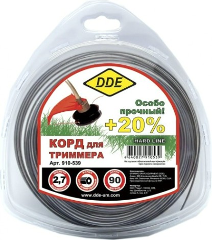 Леска триммерная DDE Hard line (2,7 ммх90 м; круг армированный; серая/красная) [910-539]