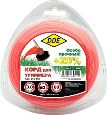 Леска триммерная DDE Hard line (3,0 ммх60 м; круг армированный; серая/красная) [645-112]