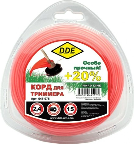 Леска триммерная DDE круг армированный в блистере "hard line" 2,4 ммх15 м, серый/красный [645-075]