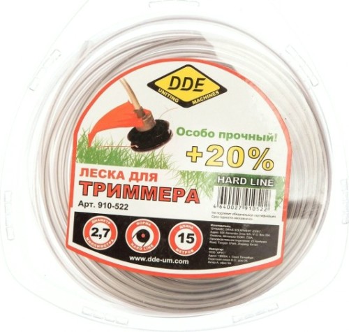 Леска триммерная DDE круг армированный в блистере "hard line" 2,7 ммх15 м, серый/красный [910-522]