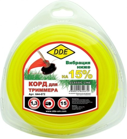 Леска триммерная DDE круг в блистере "classic line" 1,3 ммх15 м, желтый [644-672]