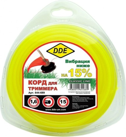Леска триммерная DDE круг в блистере "classic line" 1,6 ммх15 м, желтый [644-689]