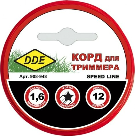 Леска триммерная DDE Speed line (1,6 ммх12 м; звезда; красная) [908-948]