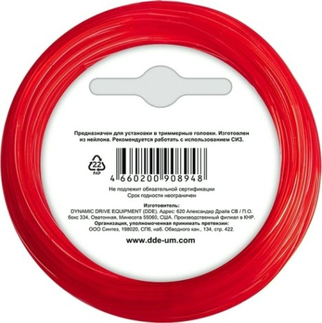 Леска триммерная DDE Speed line (1,6 ммх12 м; звезда; красная) [908-948]