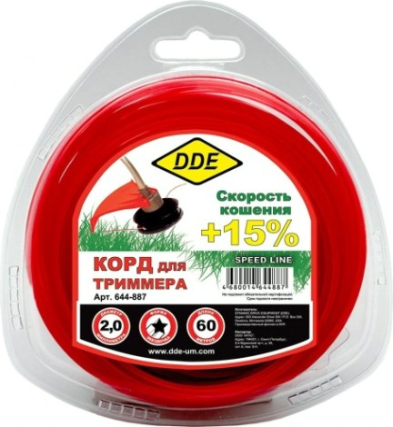 Леска триммерная DDE Speed line (2,0 ммх60 м; звезда; красная) [644-887]