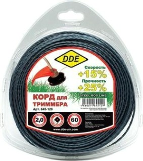 Леска триммерная DDE Steel rod line (2,0 ммх60 м; крест витой армир.; голубая/красная) [645-129]