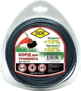 Леска триммерная DDE Steel rod line (2,4 ммх45 м; крест витой армир.; голубая/красная) [645-143]