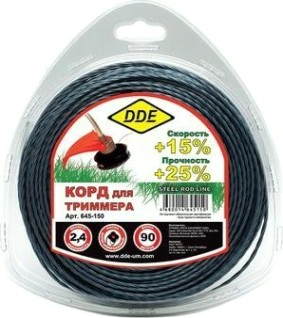 Леска триммерная DDE Steel rod line (2,4 ммх90 м; крест витой армир.; голубая/красная) [645-150]