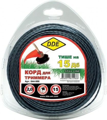 Леска триммерная DDE витой квадрат в блистере "still line" 2,0 ммх15 м, голубой [644-986]