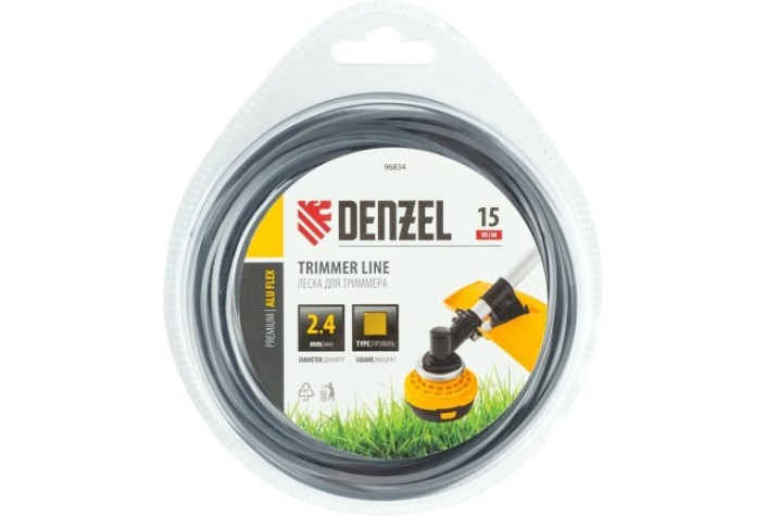Леска триммерная Denzel ALUFLEX армированная алюминием квадратная, 2,4 мм х 15 м. [96834]