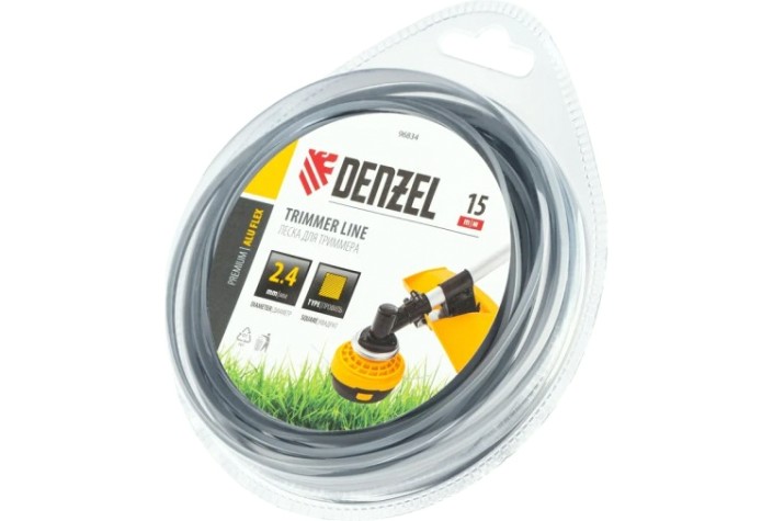 Леска триммерная Denzel ALUFLEX армированная алюминием квадратная, 2,4 мм х 15 м. [96834]