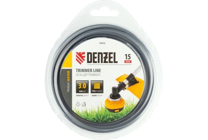 Леска триммерная Denzel ALUFLEX армированная алюминием квадратная, 3,0 мм х 15 м. [96836]
