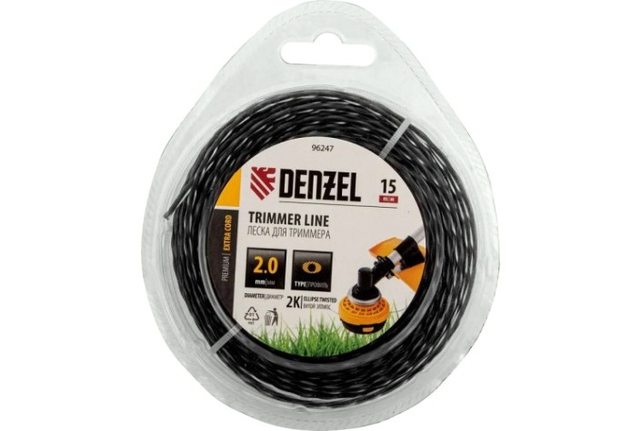 Леска триммерная Denzel EXTRA CORD двухкомпонентная эллипс, 2,0 мм х 15 м. [96247]