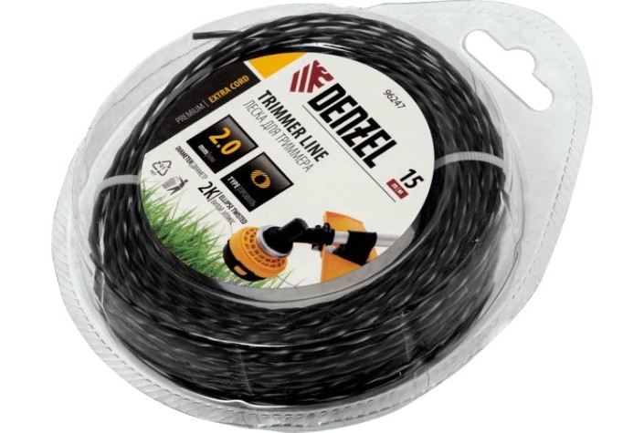 Леска триммерная Denzel EXTRA CORD двухкомпонентная эллипс, 2,0 мм х 15 м. [96247]