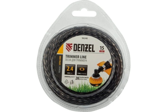 Леска триммерная Denzel EXTRA CORD двухкомпонентная эллипс 2,4 мм х 15 м. [96248]