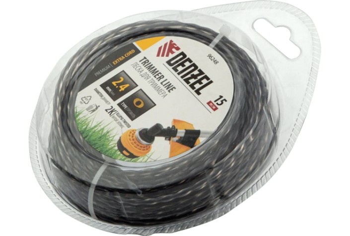 Леска триммерная Denzel EXTRA CORD двухкомпонентная эллипс 2,4 мм х 15 м. [96248]