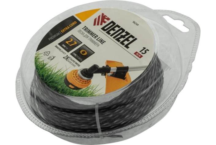 Леска триммерная Denzel EXTRA CORD двухкомпонентная эллипс, 2,7 мм х15 м. [96249]