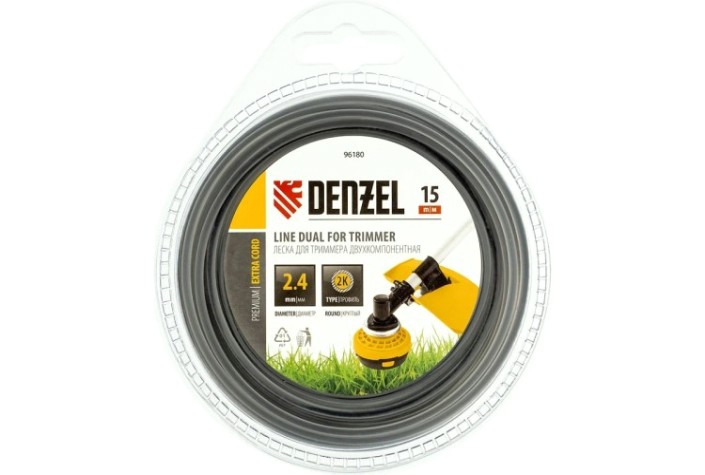 Леска триммерная Denzel EXTRA CORD двухкомпонентная круглая 2,4мм х 15м. [96180]