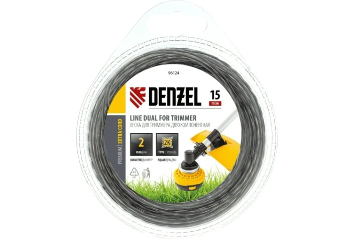 Леска триммерная Denzel EXTRA CORD двухкомпонентная квадрат 2,0 мм 15 м. [96124]