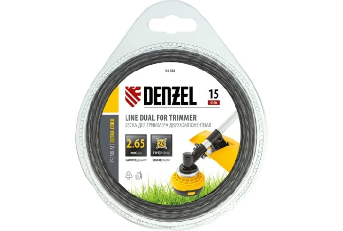 Леска триммерная Denzel EXTRA CORD двухкомпонентная квадрат 2,65 мм 15 м. [96125]