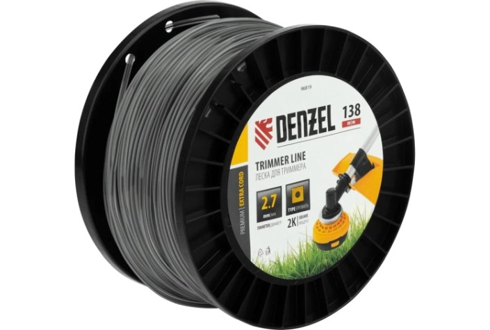 Леска триммерная Denzel EXTRA CORD двухкомпонентная квадрат, 2,7 мм х 138 м. [96819]