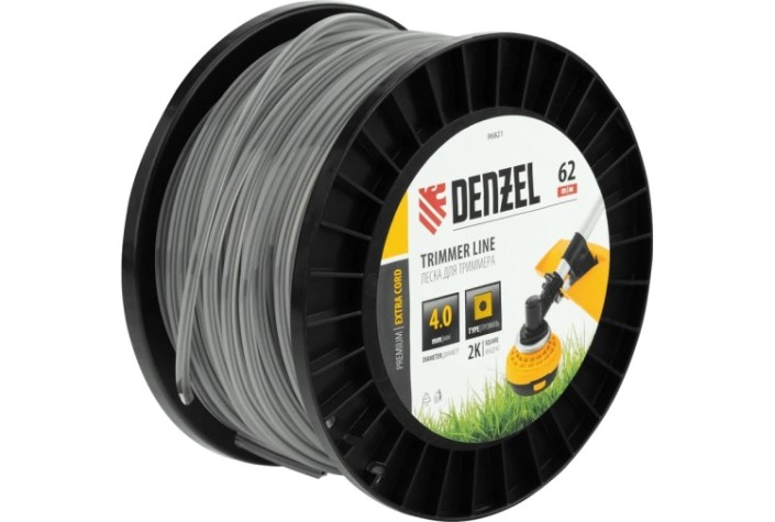 Леска триммерная Denzel EXTRA CORD двухкомпонентная квадрат, 4,0 мм х 62 м. [96821]