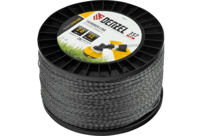 Леска триммерная Denzel EXTRA CORD двухкомпонентная витой квадрат, 2,0 мм х 357 м. [96822]