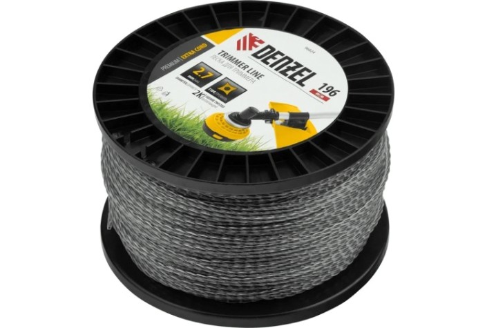 Леска триммерная Denzel EXTRA CORD двухкомпонентная витой квадрат, 2,7 мм х 196 м. [96824]