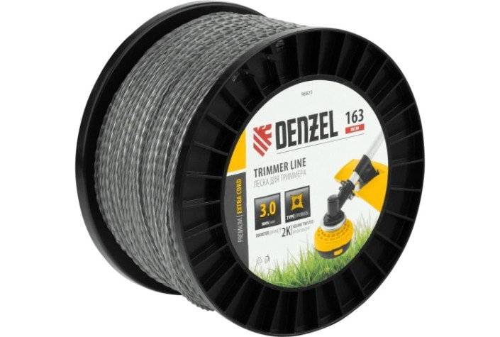 Леска триммерная Denzel EXTRA CORD двухкомпонентная витой квадрат, 3,0 мм х 163 м. [96825]