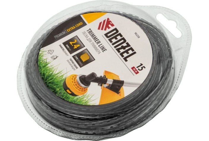 Леска триммерная Denzel EXTRA CORD двухкомпонентная зубчатый квадрат, 2,4 мм х 15 м. [96258]