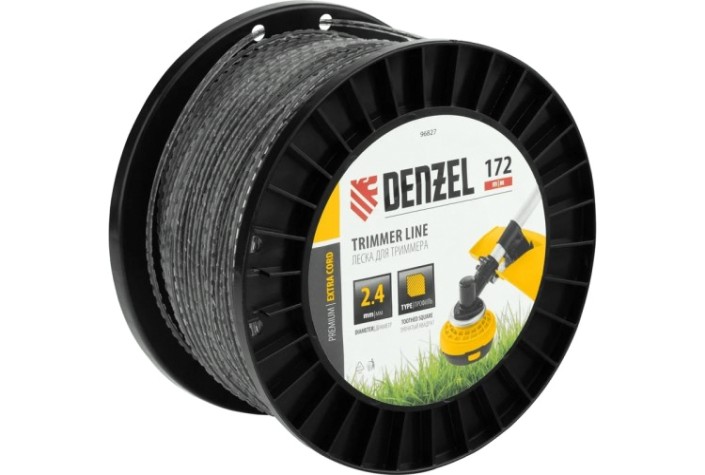 Леска триммерная Denzel EXTRA CORD двухкомпонентная зубчатый квадрат, 2,4 мм х 172 м. [96827]