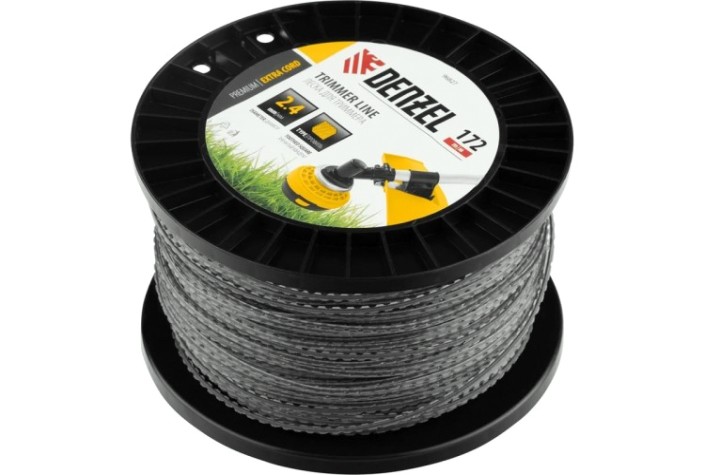 Леска триммерная Denzel EXTRA CORD двухкомпонентная зубчатый квадрат, 2,4 мм х 172 м. [96827]