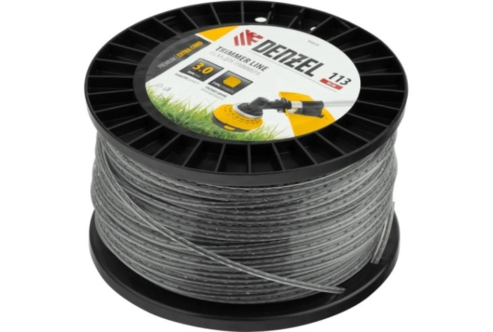 Леска триммерная Denzel EXTRA CORD двухкомпонентная зубчатый квадрат, 3,0 мм х 113 м. [96828]