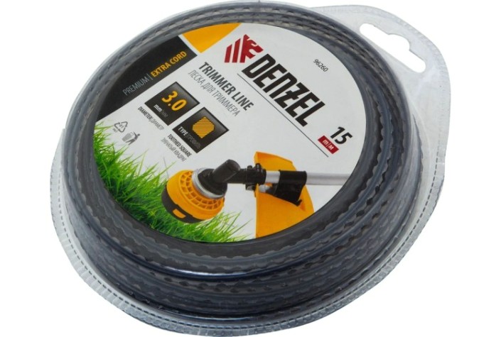 Леска триммерная Denzel EXTRA CORD двухкомпонентная зубчатый квадрат, 3,0 мм х 15 м. [96260]