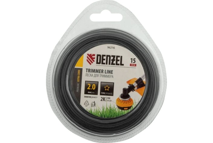 Леска триммерная Denzel EXTRA CORD двухкомпонентная звезда, 2,0 мм х 15 м. [96216]