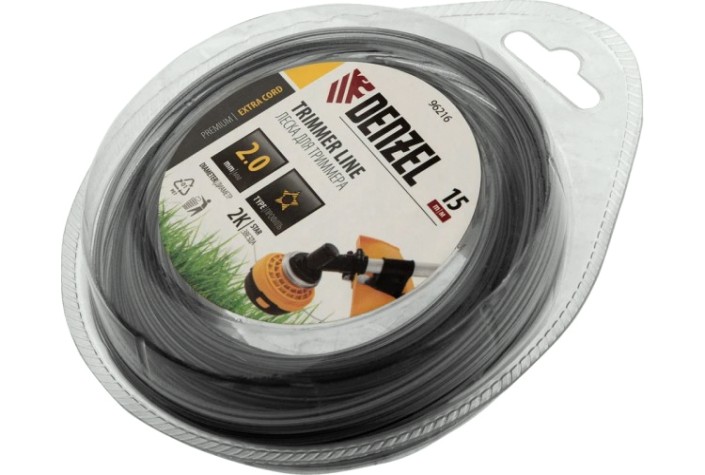 Леска триммерная Denzel EXTRA CORD двухкомпонентная звезда, 2,0 мм х 15 м. [96216]