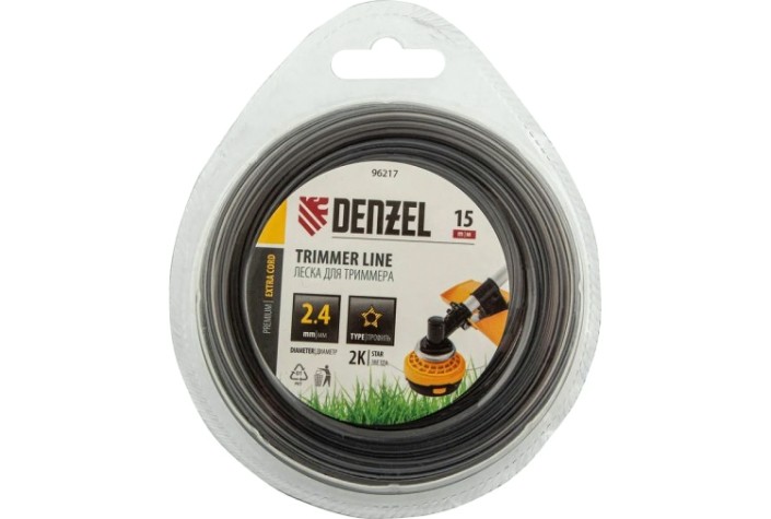 Леска триммерная Denzel EXTRA CORD двухкомпонентная звезда, 2,4 мм х 15 м. [96217]